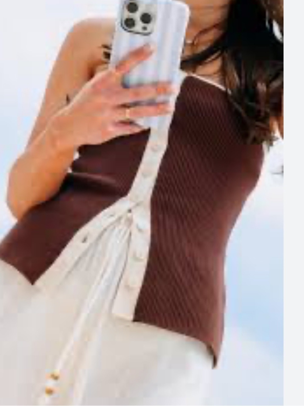 Abercrombie & Fitch Ottoman Button-Front Tube Top Brown Ribbed w/cream medium